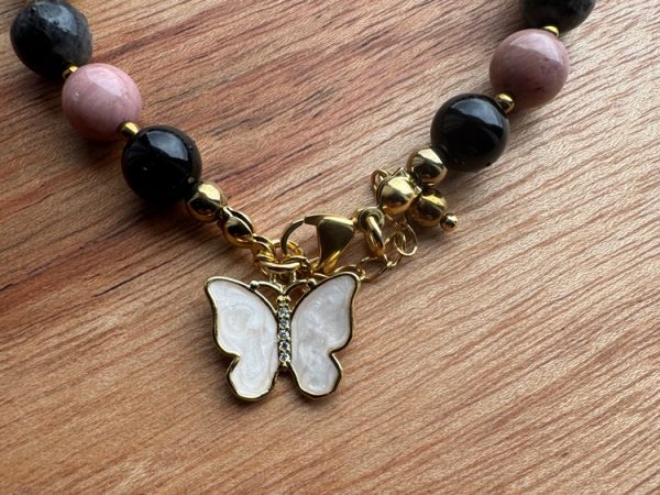 Pulseira com Obsidiana, Pedra da Lua Pêssego e Labradorite para proteção emocional, cura interior e intuição - Image 2