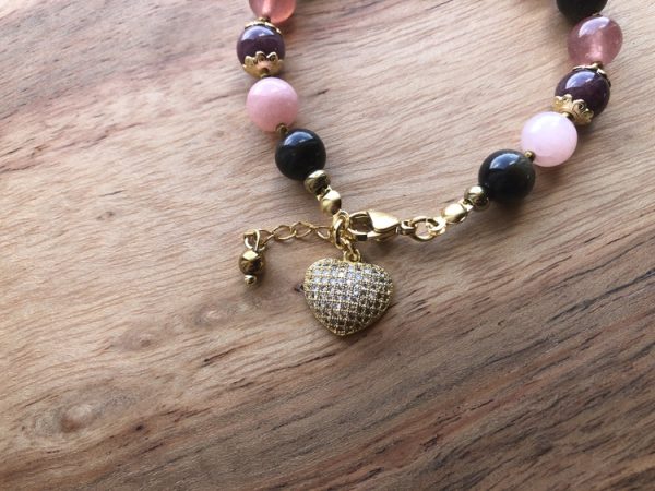 Pulseira com Obsidiana Dourada, Quartzo Morango e Jade Rosa para proteção emocional, cura afetiva e clareza interior - Image 2